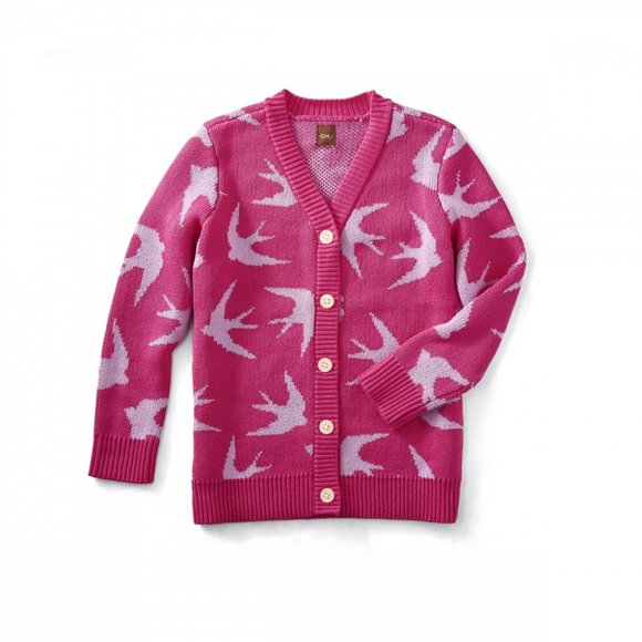 Tea Collection Other - Tea Collection Pink Snow Bunting Sparrow Bird Print Button Front Cardigan 8/10